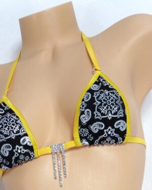 Micro G-String Bikini-Black Bandana with Gold Trim-S/M