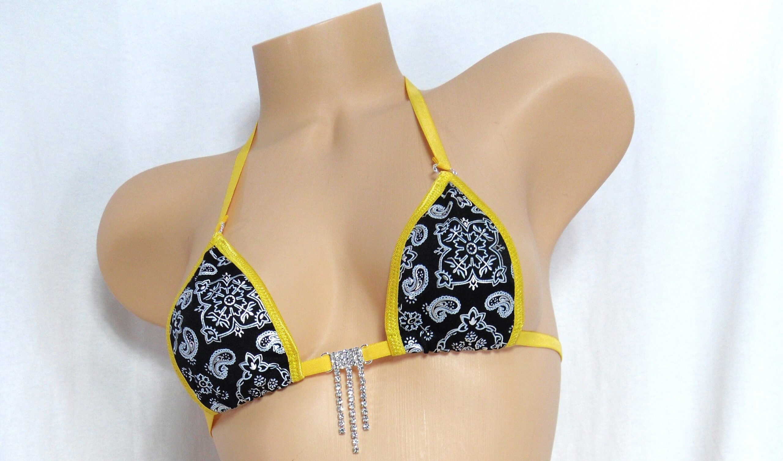Micro G-String Bikini-Black Bandana with Gold Trim-S/M