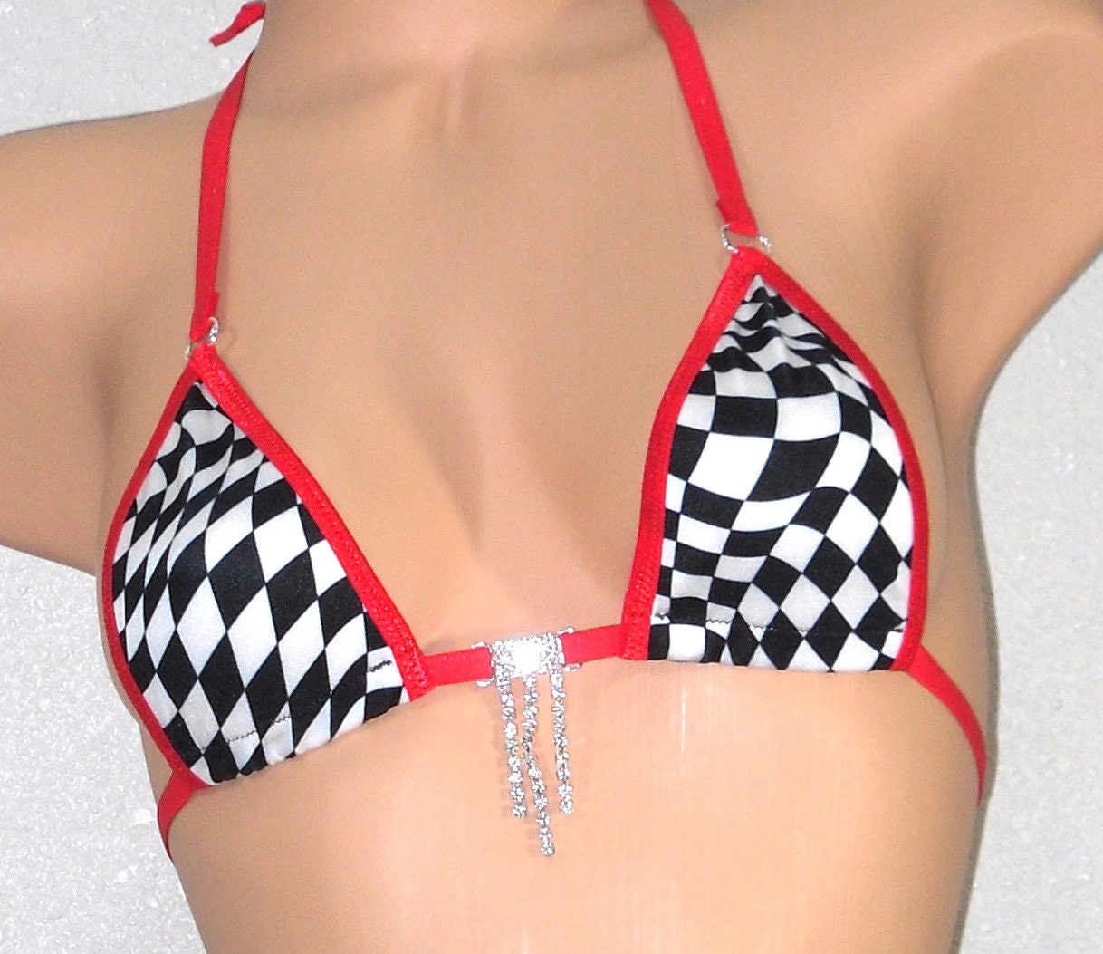 Micro G-Sting Bikini - Black & White Wonky Checkers-Red Trim-S/M