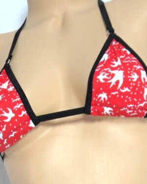 Micro G-string Bikini- White Sparrows on Red trimmed in Black-  S/M