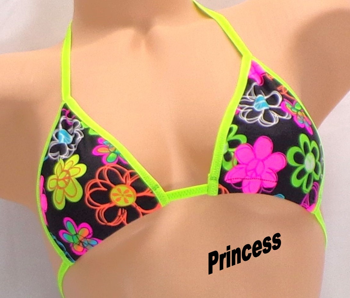 Micro Scrunch Butt w/Choice of Top-Wild Neon Daisies- Neon Green Trim-S/M - Image 5