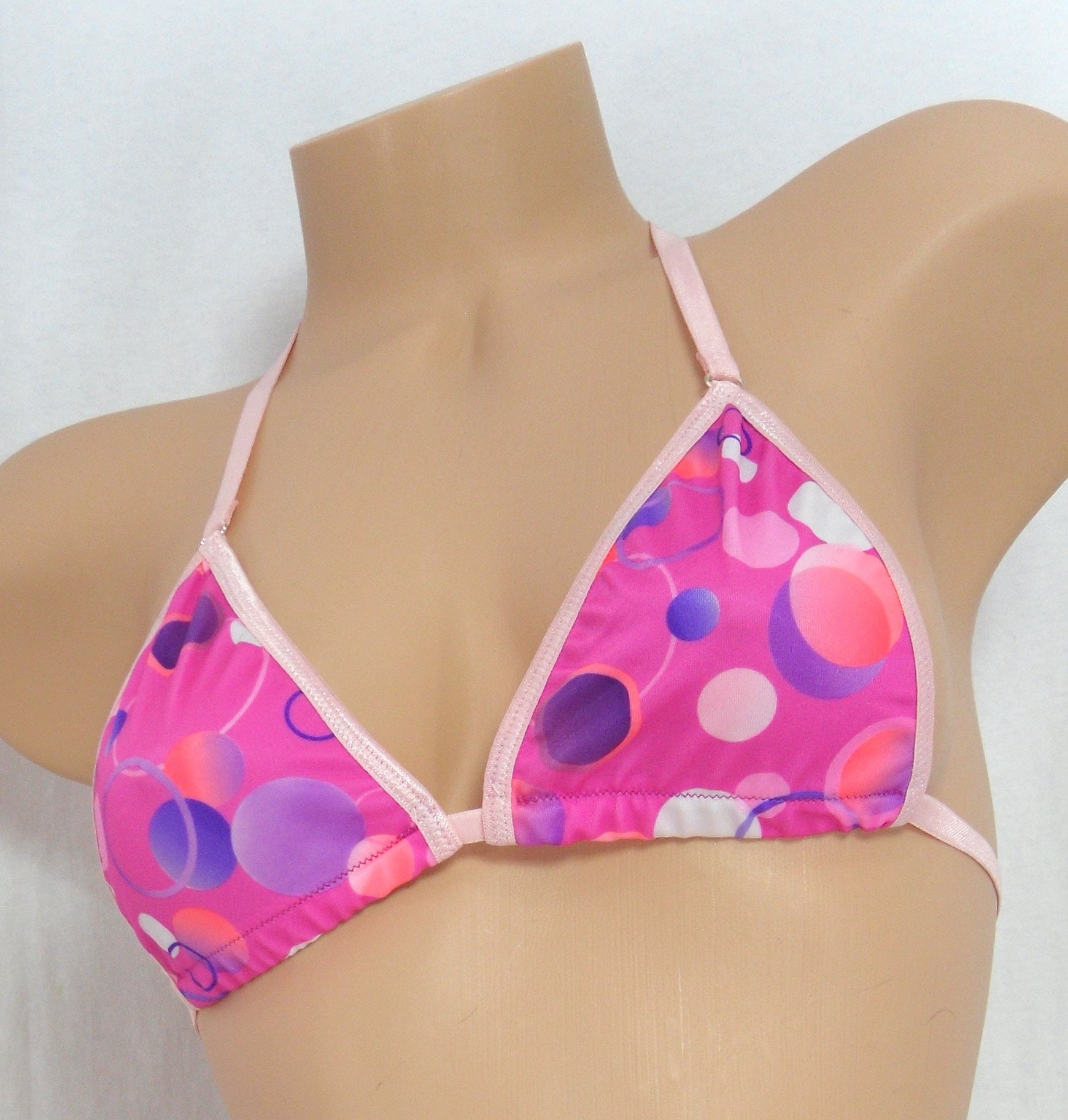 Princess G-String Bikini- Pink and Purple Circles on Fuchsia Trimmed in Light Pink -S/M