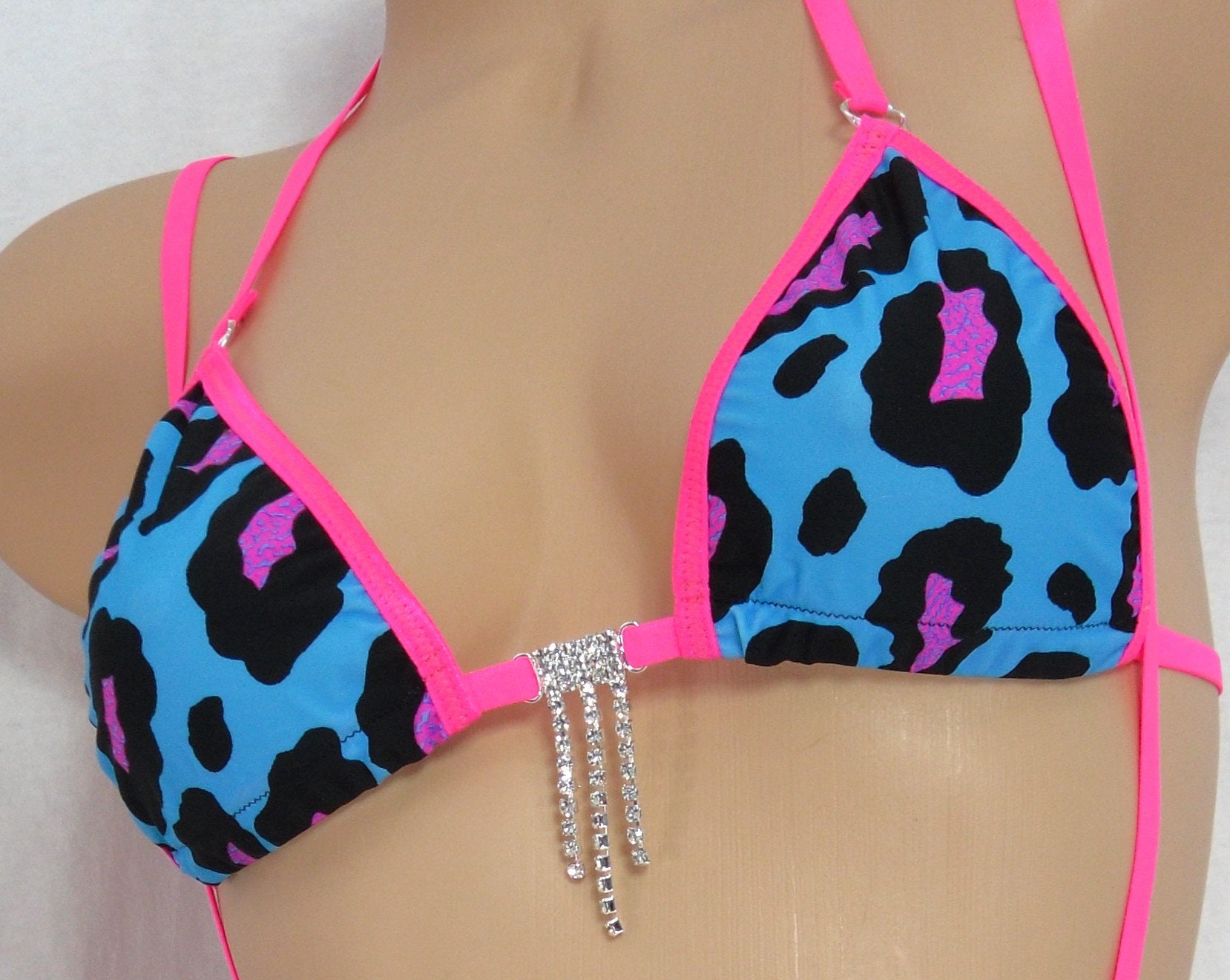 Princess Slingshot/G-String Combo-Blue and Hot Pink Animal Print with Hot Pink Trim- S/M - Image 3