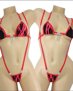 Red Lightning trimmed in Red -Slingshot Bikini w/RHINESTONES!-Choice of top-S/M
