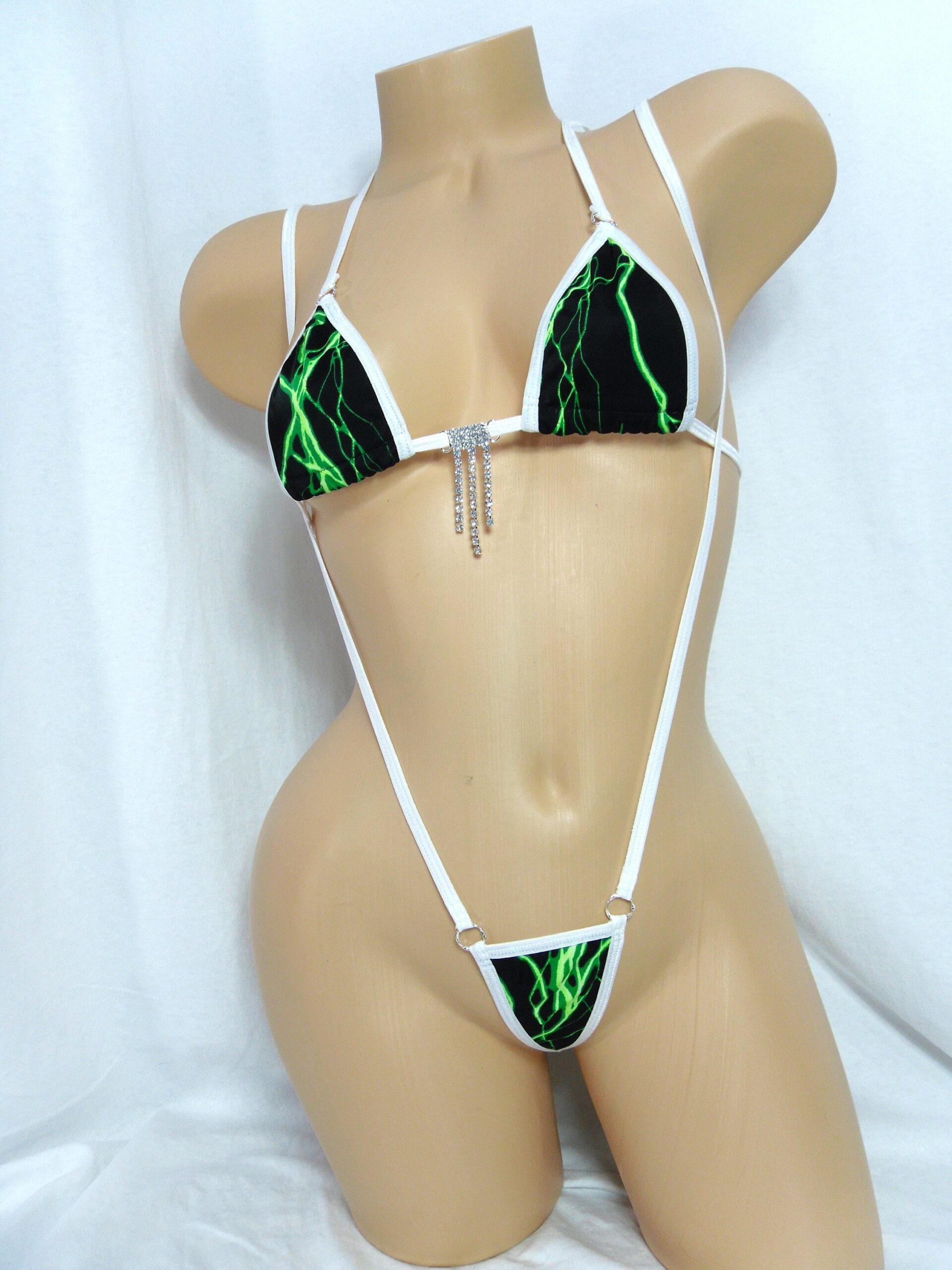 Micro Bikini-CHOICE of Slingshot- Green Lightning with White Trim and a Rhinestone - Image 5