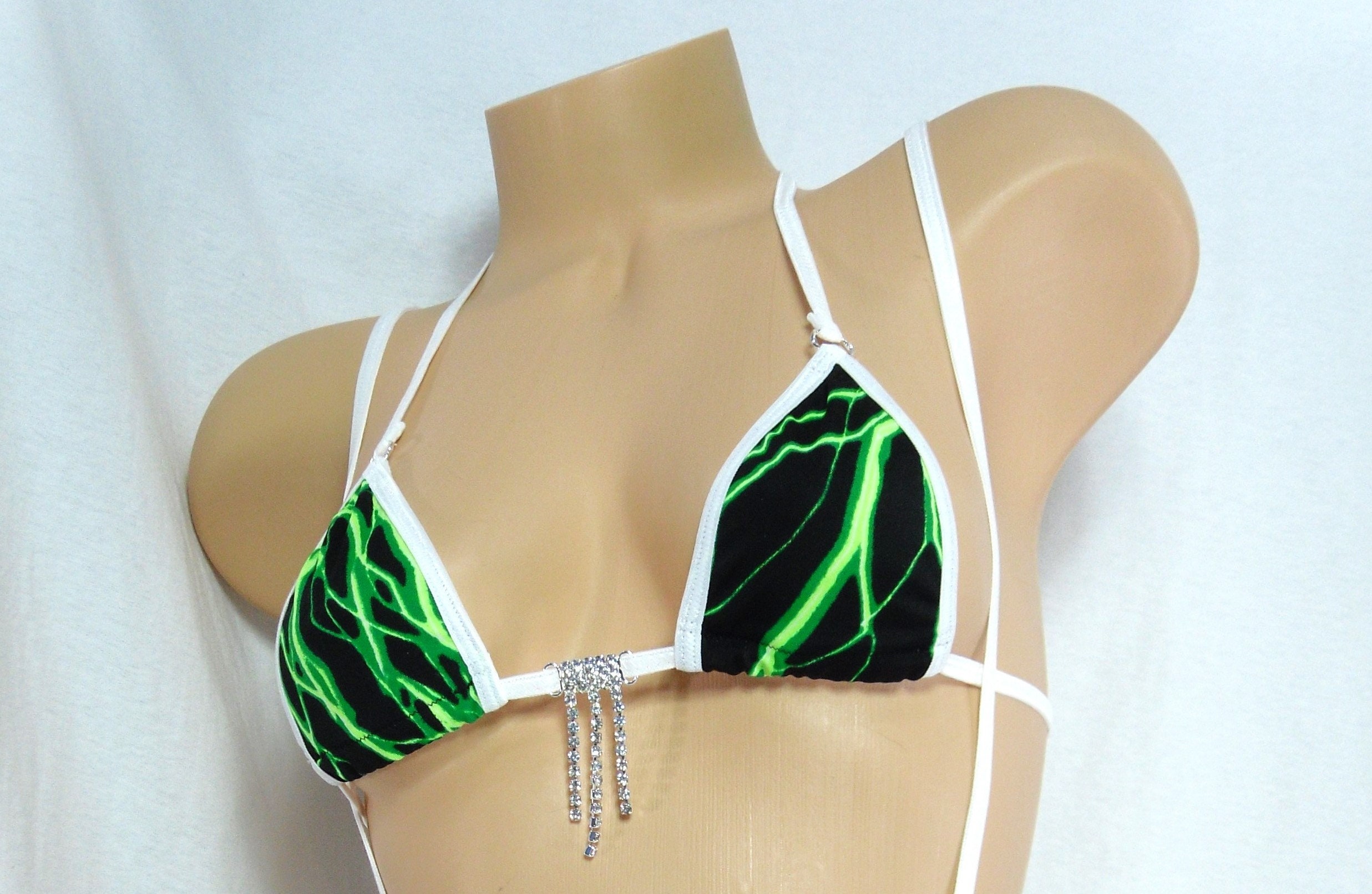 Micro Bikini-CHOICE of Slingshot- Green Lightning with White Trim and a Rhinestone - Image 2