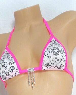 Micro G-String Bikini-White Bandana with Hot Pink Trim-S/M