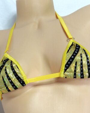 Mini Micro Bikini-Choice of Bottom- Gold Holographic with Velvet Flocking and Glitter Dots trimmed in Gold S/M