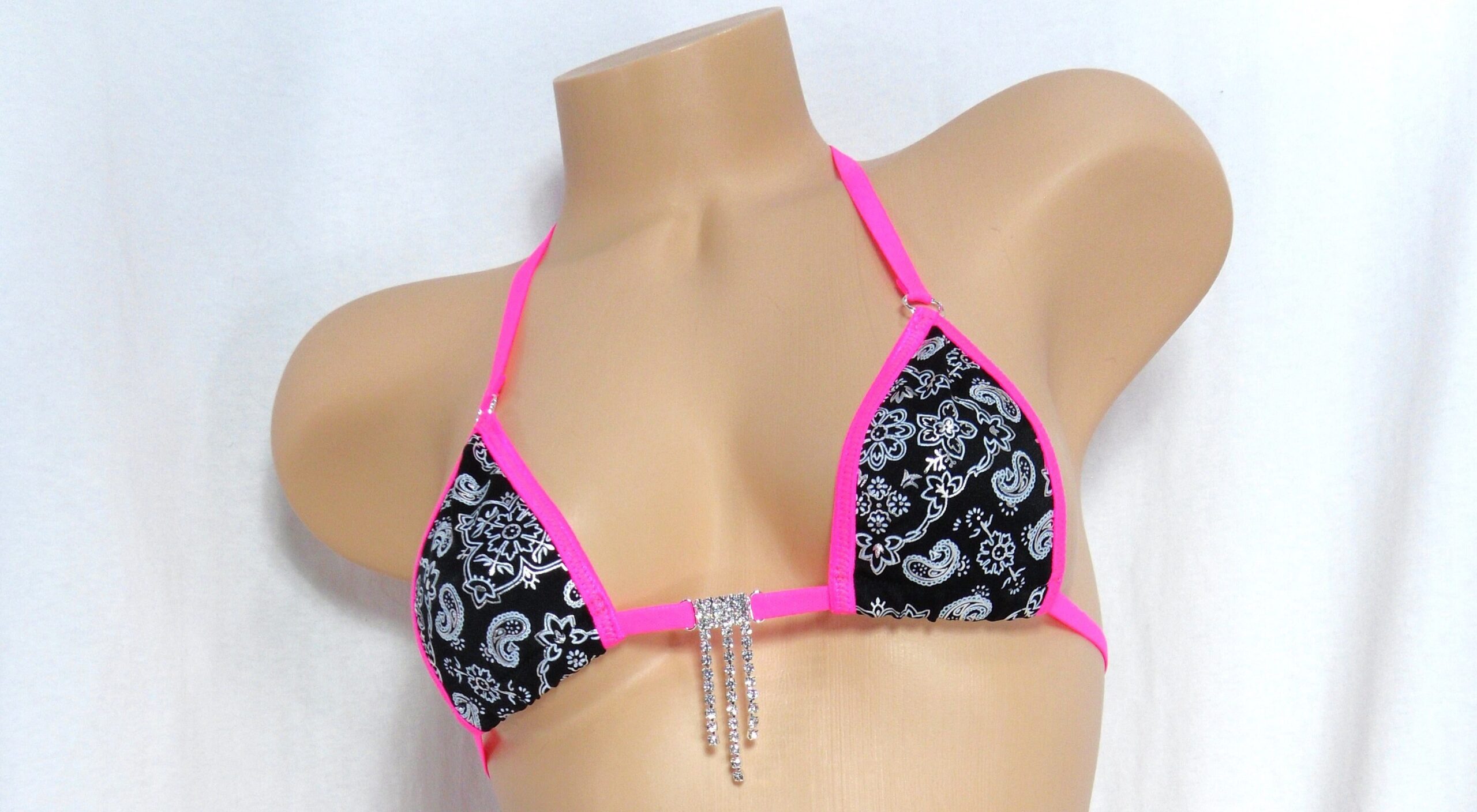 Micro G-String Bikini-Black Bandana with Hot Pink Trim-S/M