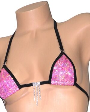 Mini Micro G-String Bikini- Pink Holographic w/Black Trim- S/M