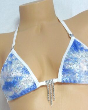 Princess Bikini with RHINESTONES! G-String Bottom-Cloud Holographic with White Trim-S/M