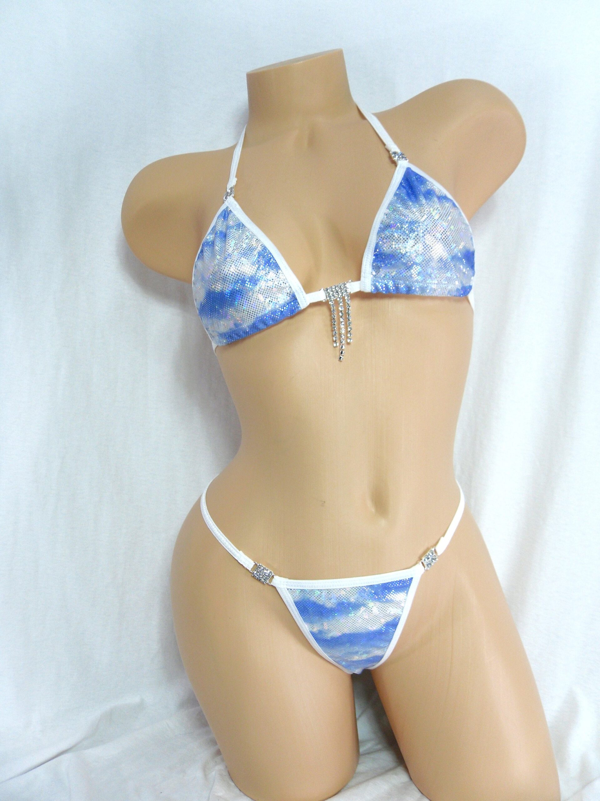 Y-Back Thong with Princess Top- Cloud Holographic-Choice of Trim and Rhinestones-S/M - Image 3