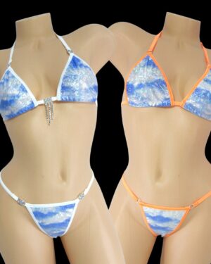 Y-Back Thong with Princess Top- Cloud Holographic-Choice of Trim and Rhinestones-S/M