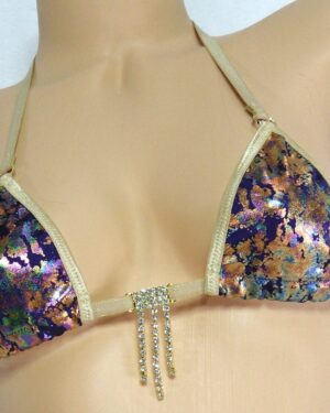Micro G-String Bikini- Purple, Gold and Teal Iridescent trimmed in Nude- S/M