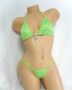 Princess G-String Bikini with RHINESTONES! Neon Green Holographic S/M
