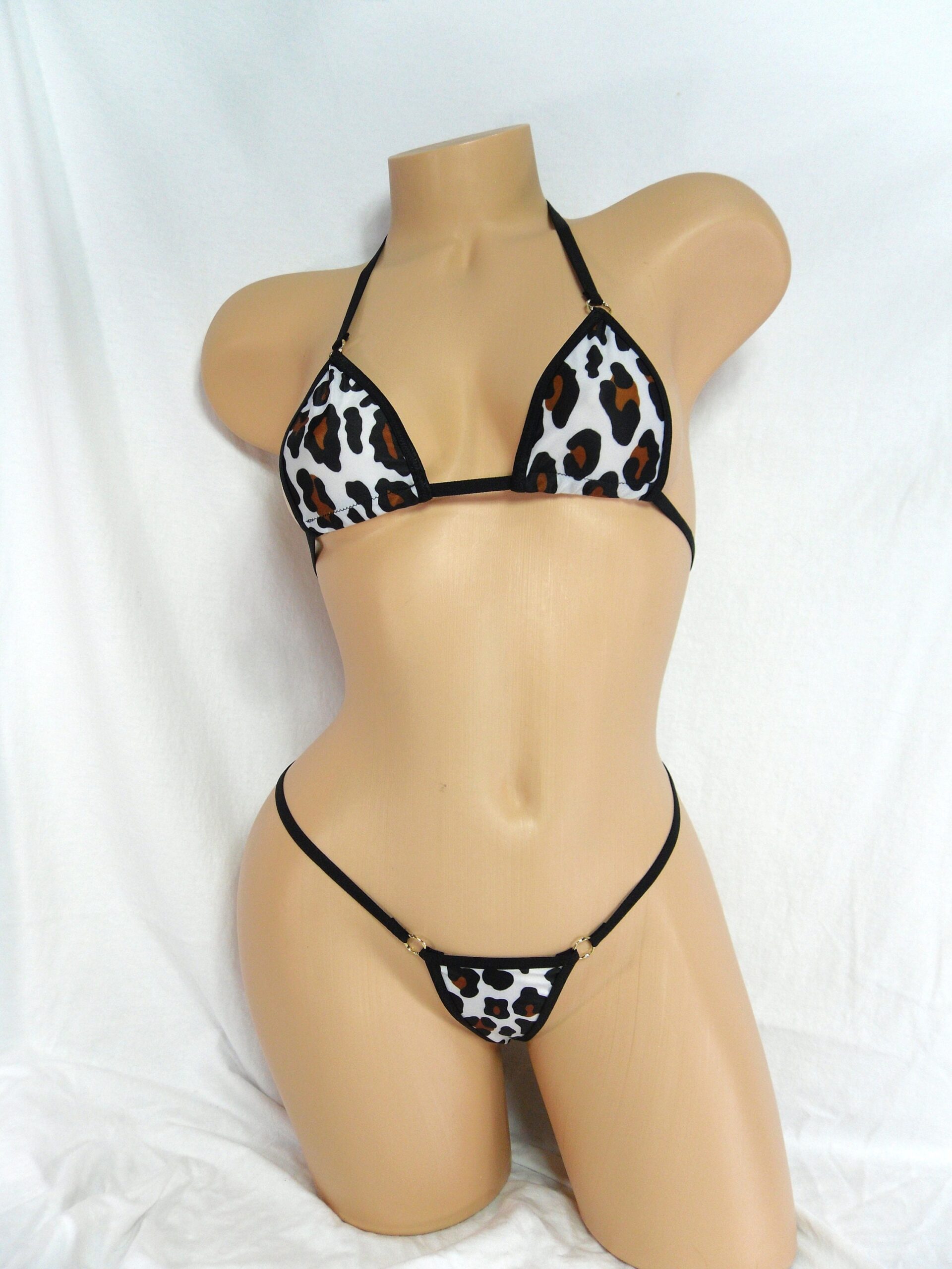 Micro G-string Bikini- Animal Print on White trimmed in Black S/M - Image 2