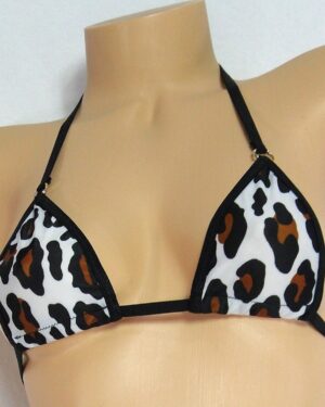 Micro G-string Bikini- Animal Print on White trimmed in Black S/M