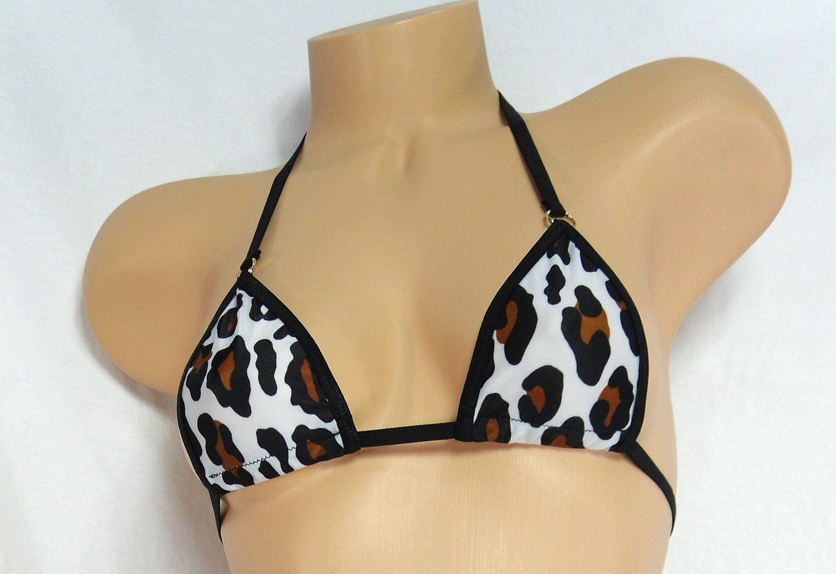 Micro G-string Bikini- Animal Print on White trimmed in Black S/M