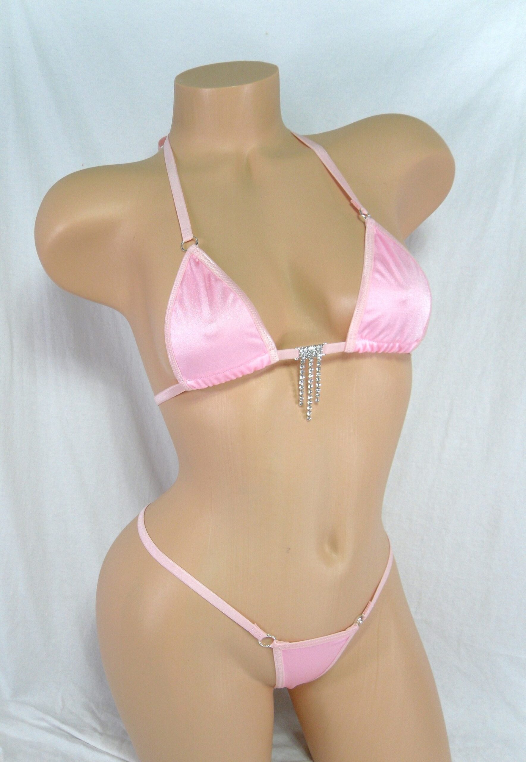 Micro G-String Bikini-Choice of Trim- Pink-S/M - Image 4