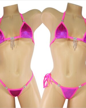 Mini Micro Bikini w/Rhinestones!-Choice of bottom- Fuchsia Holographic Velvet w/Hot Pink Trim-S/M