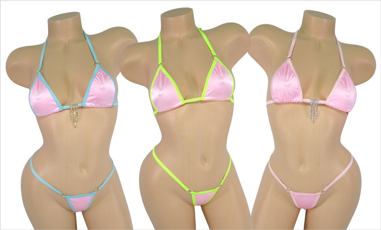 Micro G-String Bikini-Choice of Trim- Pink-S/M