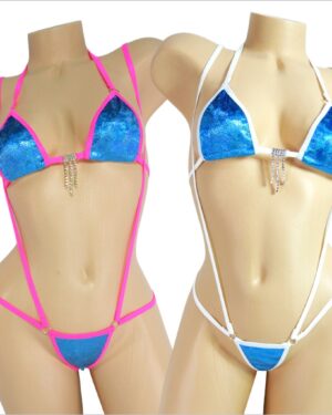 Micro Slingshot G-String Combo- Blue Mystique Velvet- S/M