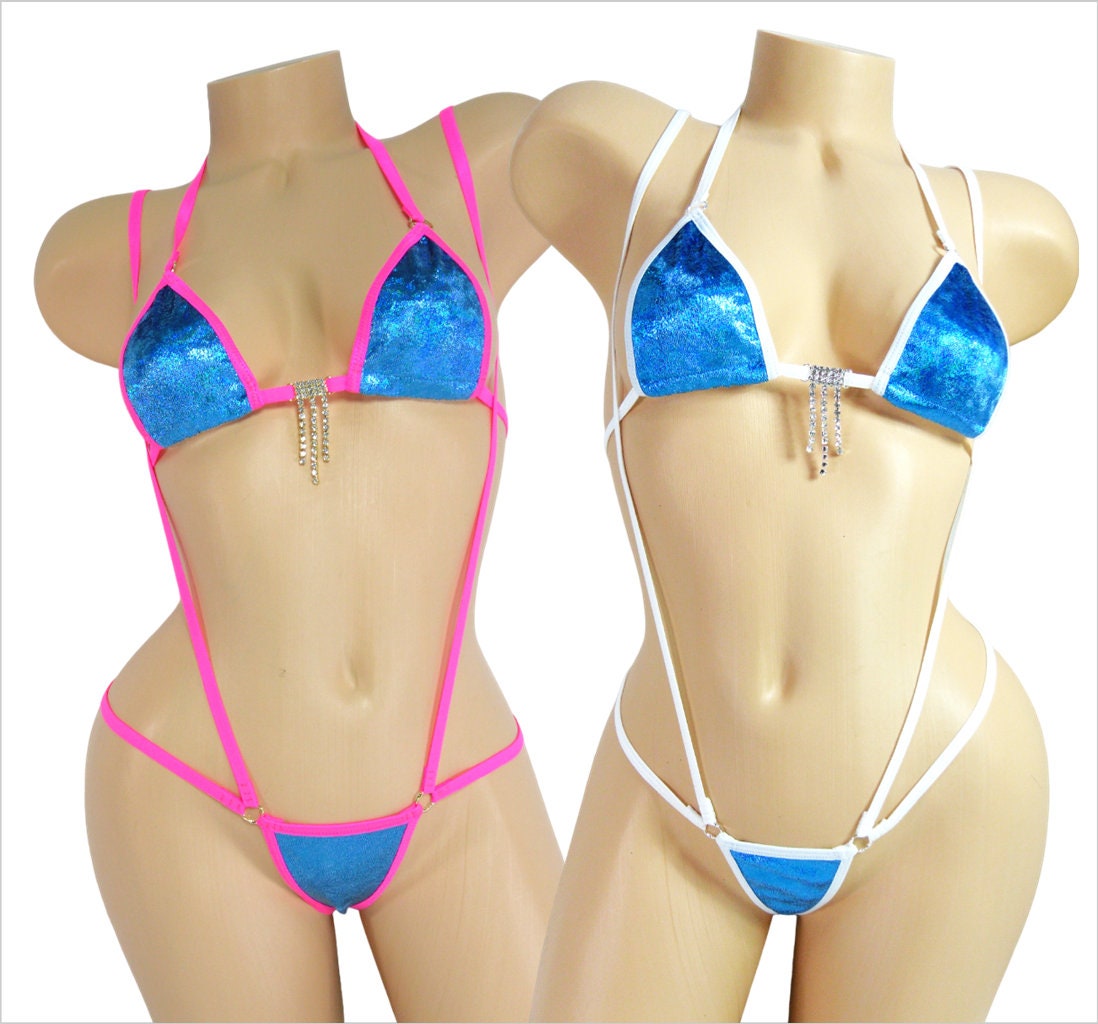 Micro Slingshot G-String Combo- Blue Mystique Velvet- S/M