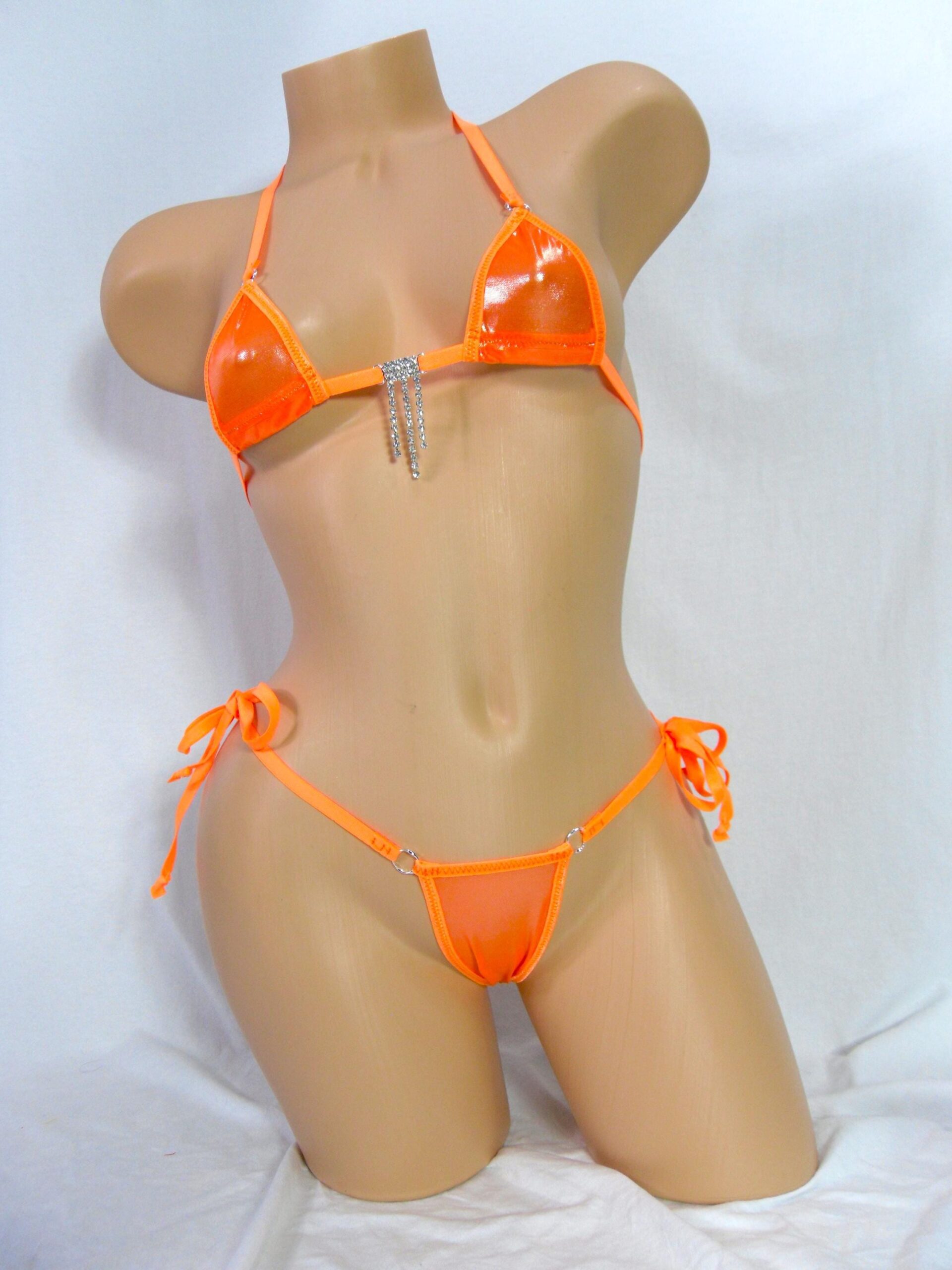 Mini Micro Bikini W/Choice of Comfort Fit G-String-Orange Metallic Mesh-Neon Orange Trim-S/M - Image 3
