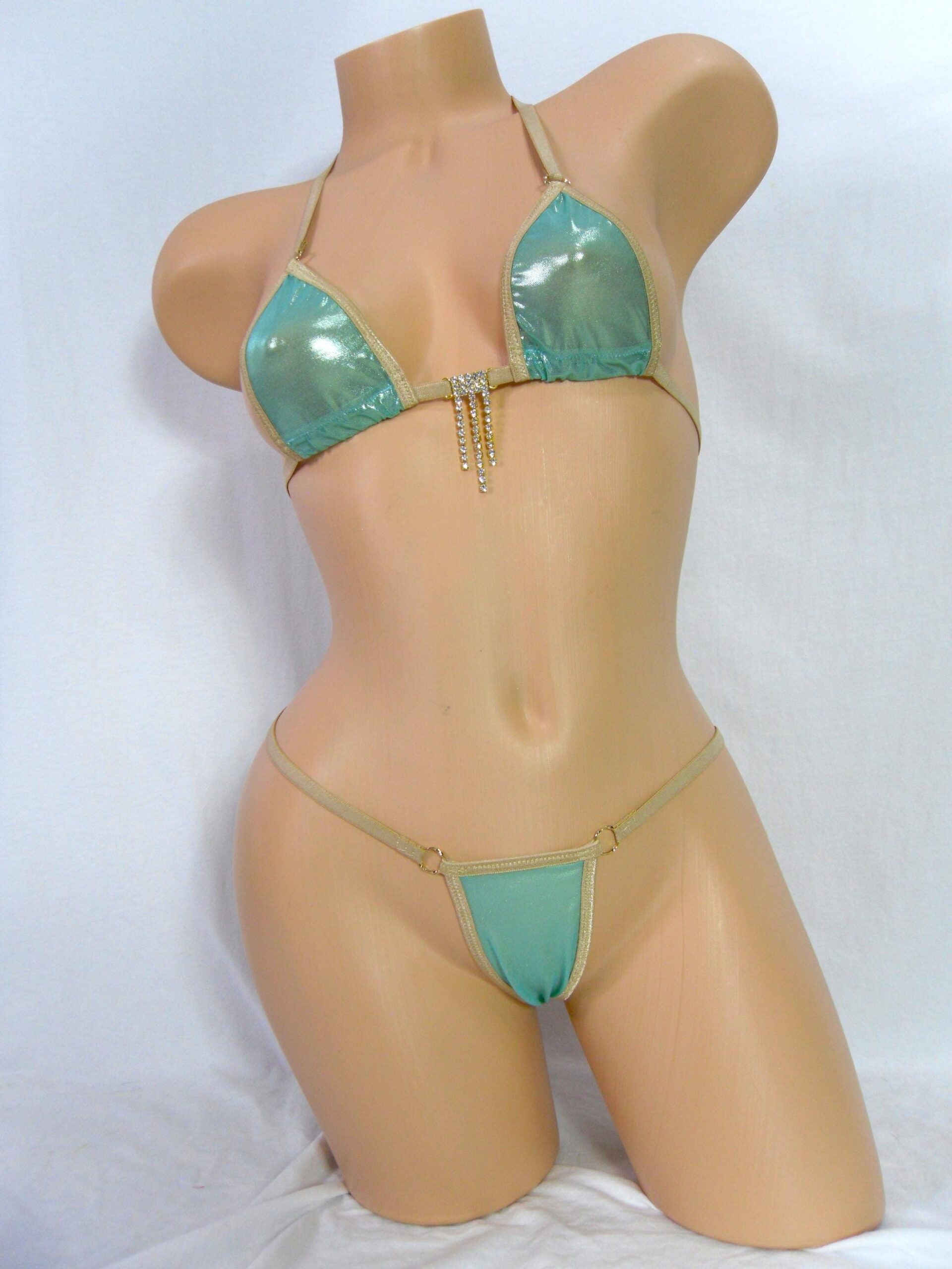 Micro Bikini w/Choice of Comfort Fit G-String-Metallic Mesh w/Nude Trim-S/M - Image 2