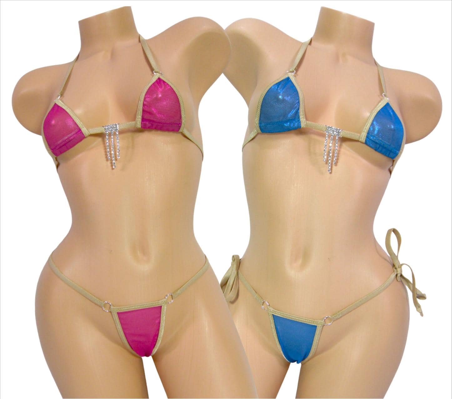 Mini Micro Bikini w/Choice of Comfort G-String-Metallic Mesh-Tan Trim-S/M