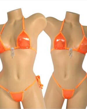 Micro Bikini w/Choice of Comfort Fit G-String-Orange Metallic Mesh-Neon Orange-S/M