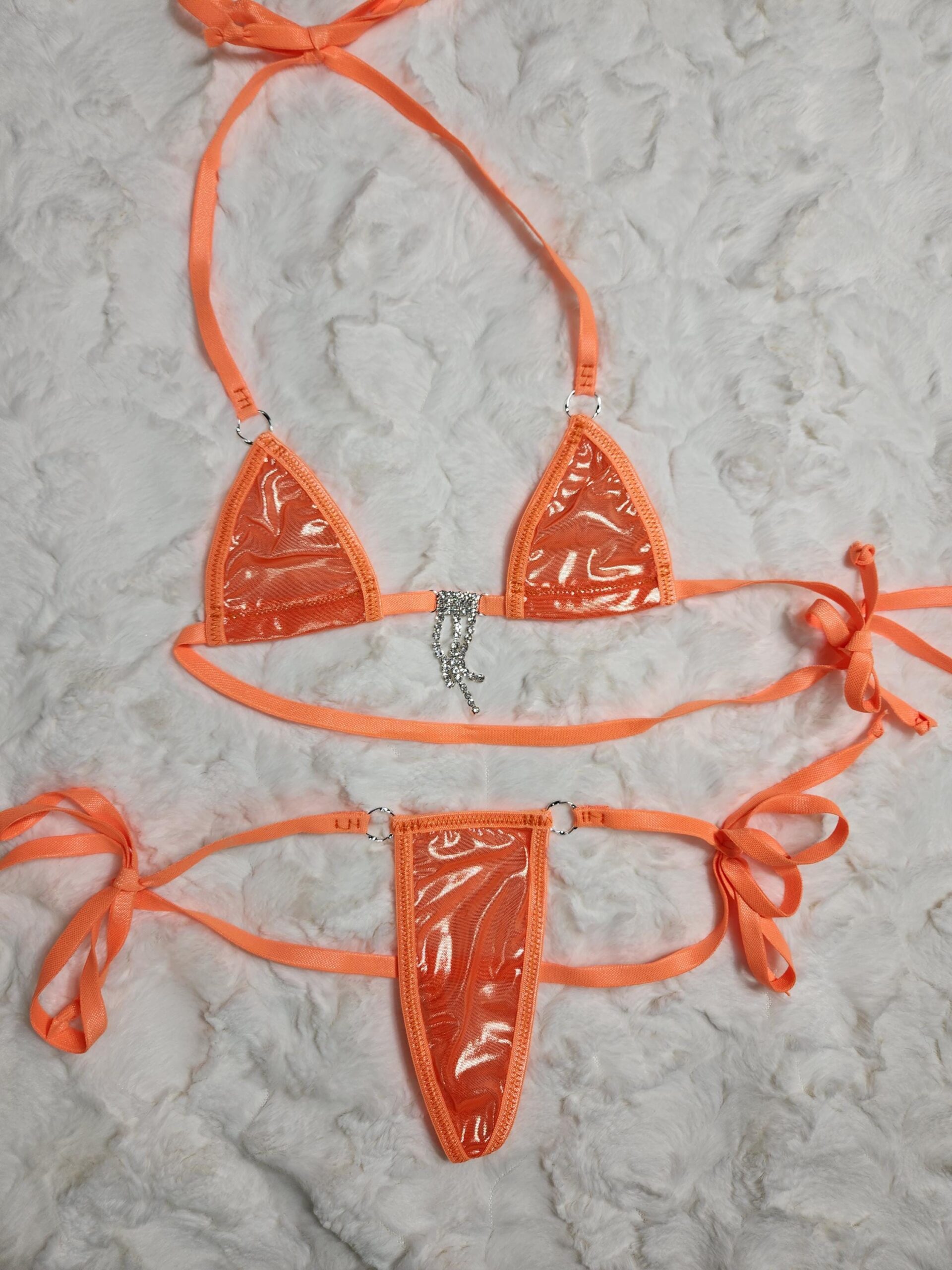 Mini Micro Bikini W/Choice of Comfort Fit G-String-Orange Metallic Mesh-Neon Orange Trim-S/M - Image 4