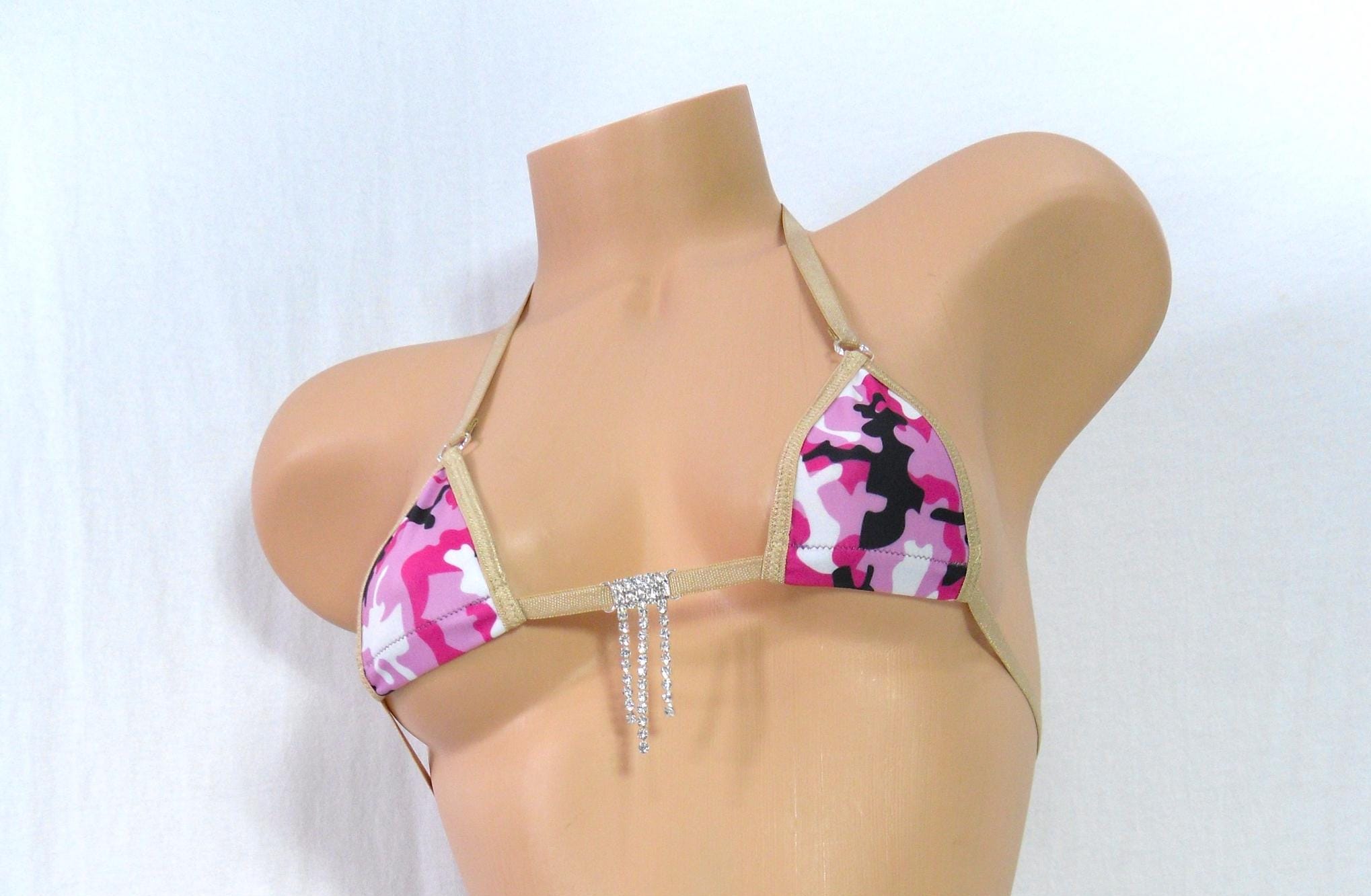 Mini Micro w/Comfort Fit G-String-Pink Camo-Tan Trim-S/M