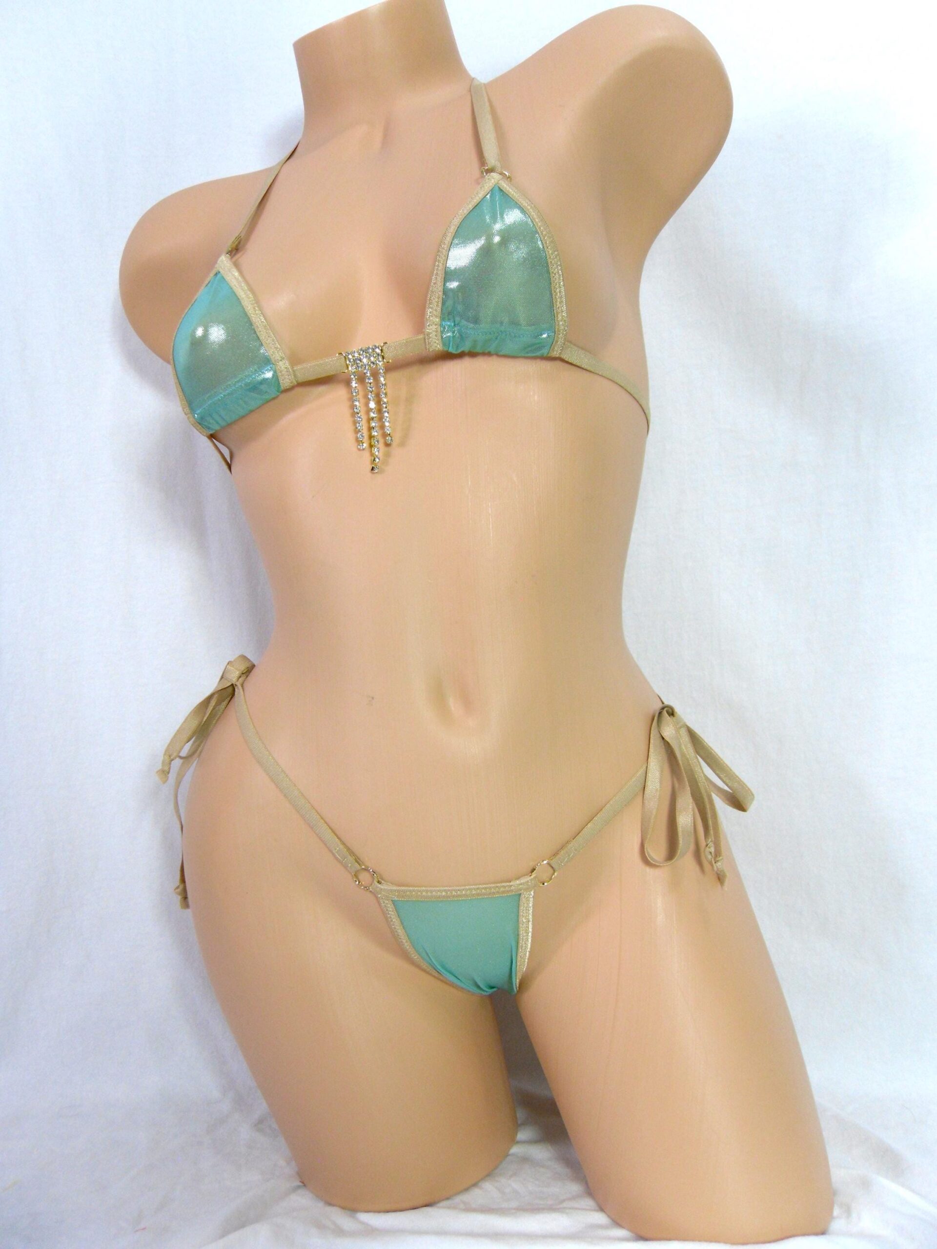 Mini Micro Bikini w/Choice of Comfort Fit G-String-Metallic Mesh w/Nude Trim-S/M - Image 2