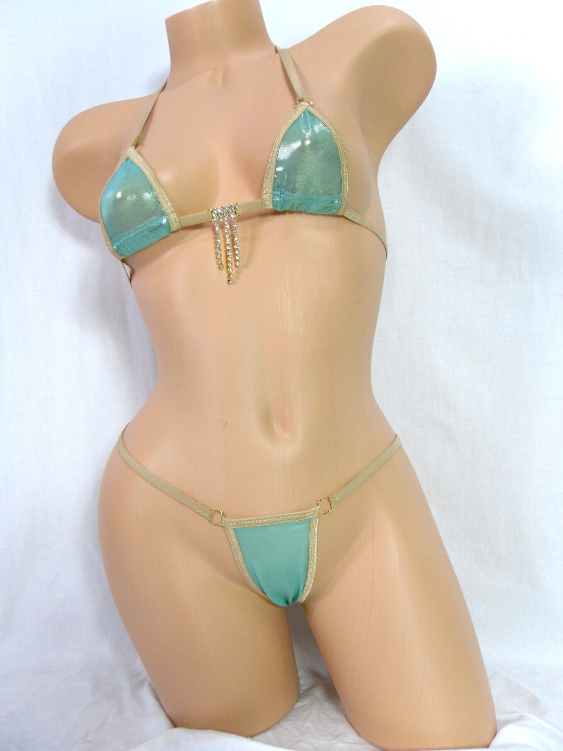 Mini Micro Bikini w/Choice of Comfort Fit G-String-Metallic Mesh w/Nude Trim-S/M - Image 3