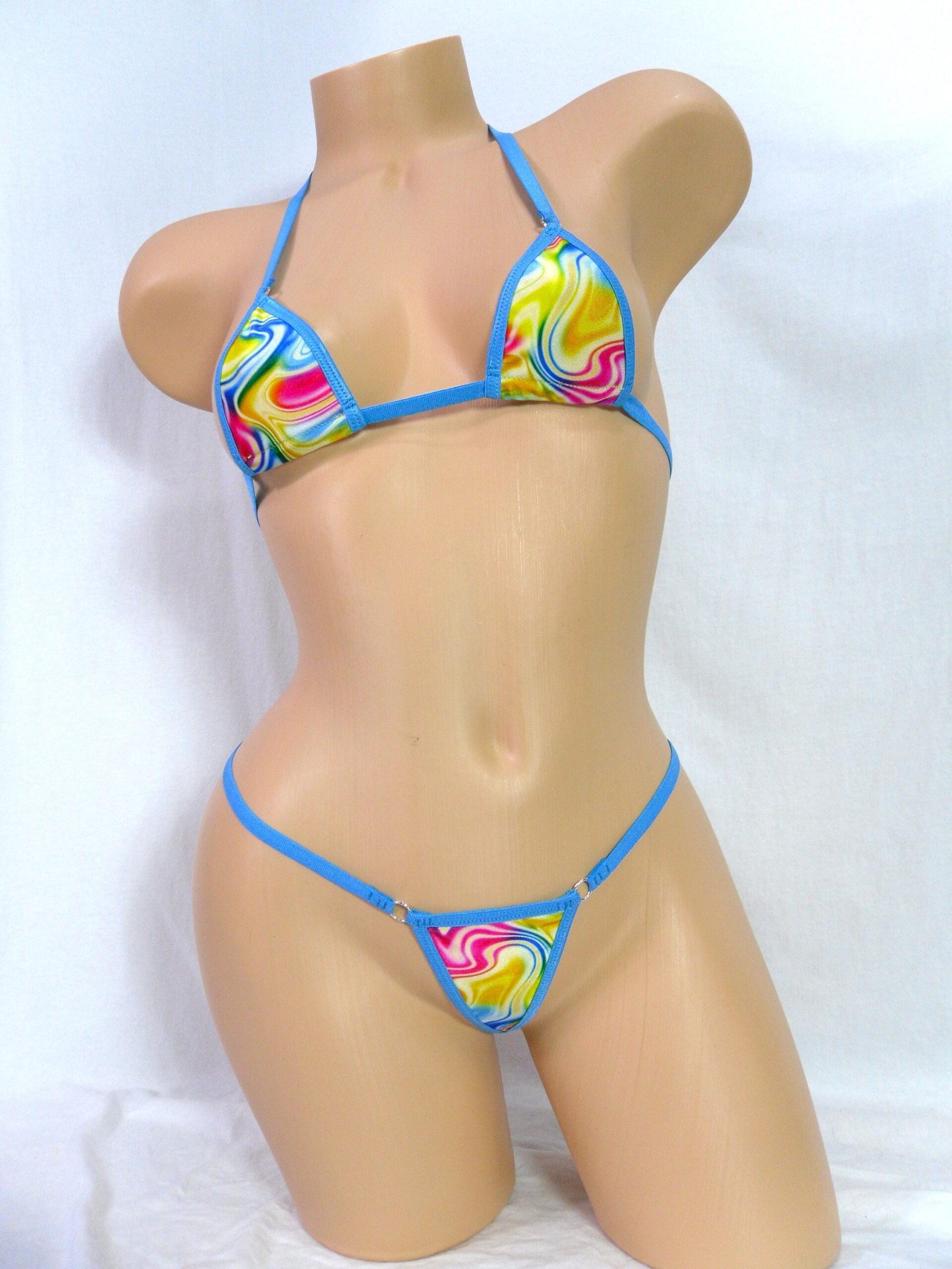 Mini Micro G-string Bikini- Multicolored Swirl S/M - Image 4