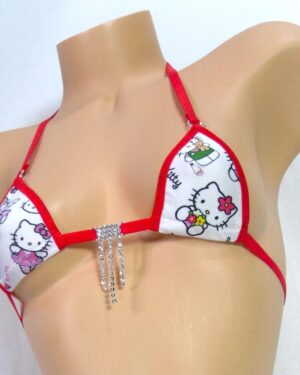 Mini Micro G-String-Cats in Clothes-Red Trim-S/M