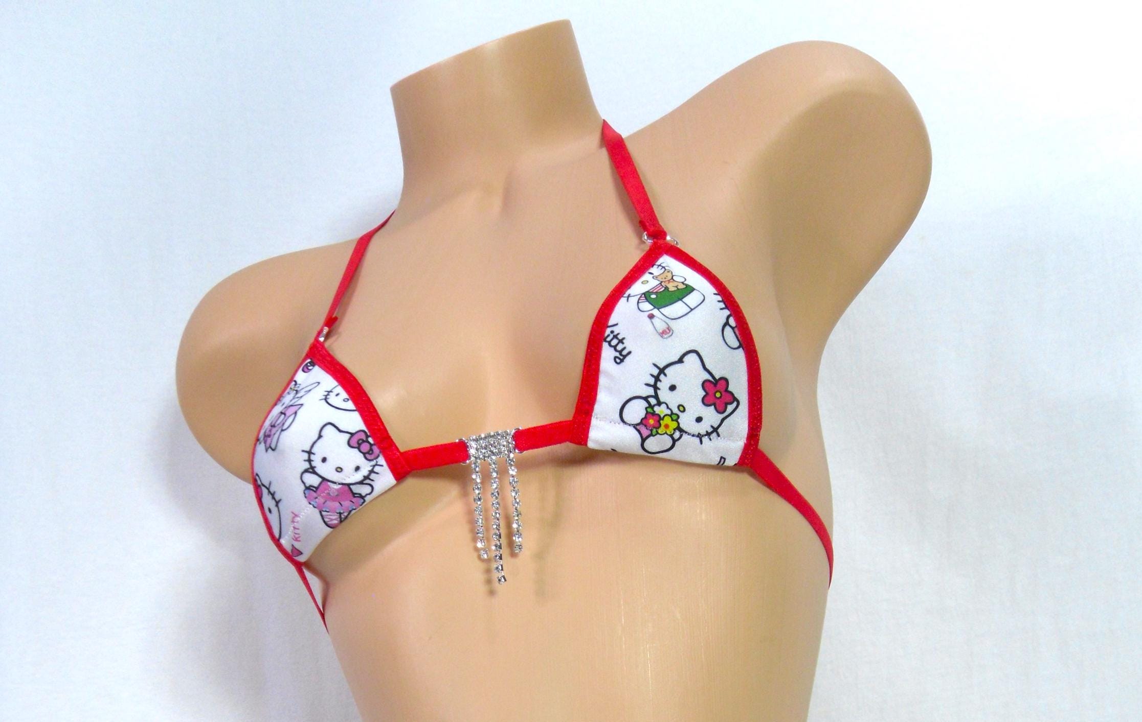 Mini Micro G-String-Cats in Clothes-Red Trim-S/M