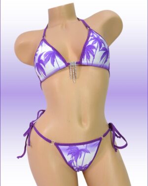 Purple Palm Trees- Princess Bikini w/ Extended Triangle Back Thong- S/M