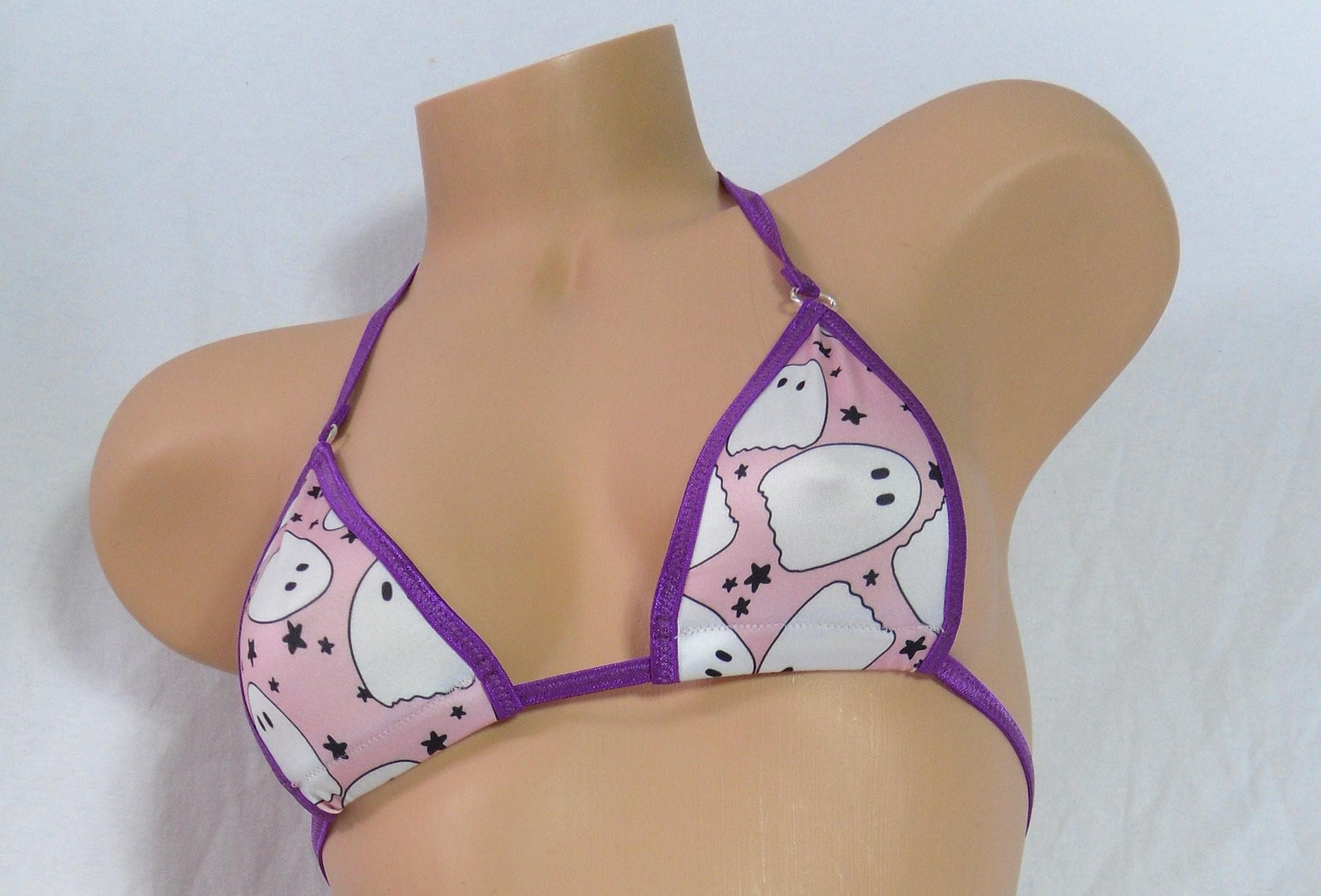 White Ghost on Pink Trimmed in Purple- Micro Bikini w/Comfort Fit G-String- S/M - Image 2