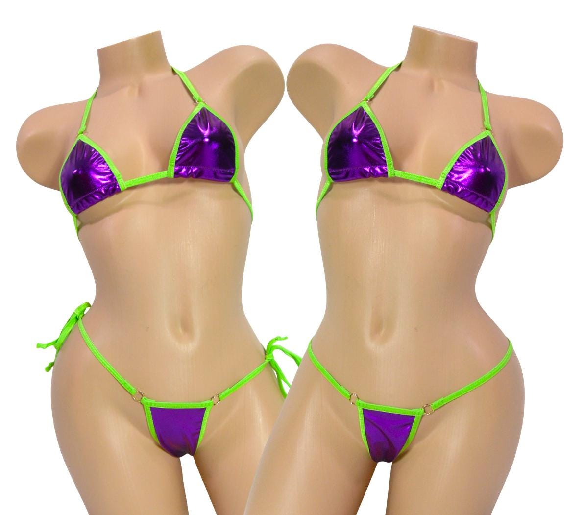 Metallic Purple trimmed in Green- Micro Bikini w/choice of Comfort Fit G-String- S/M