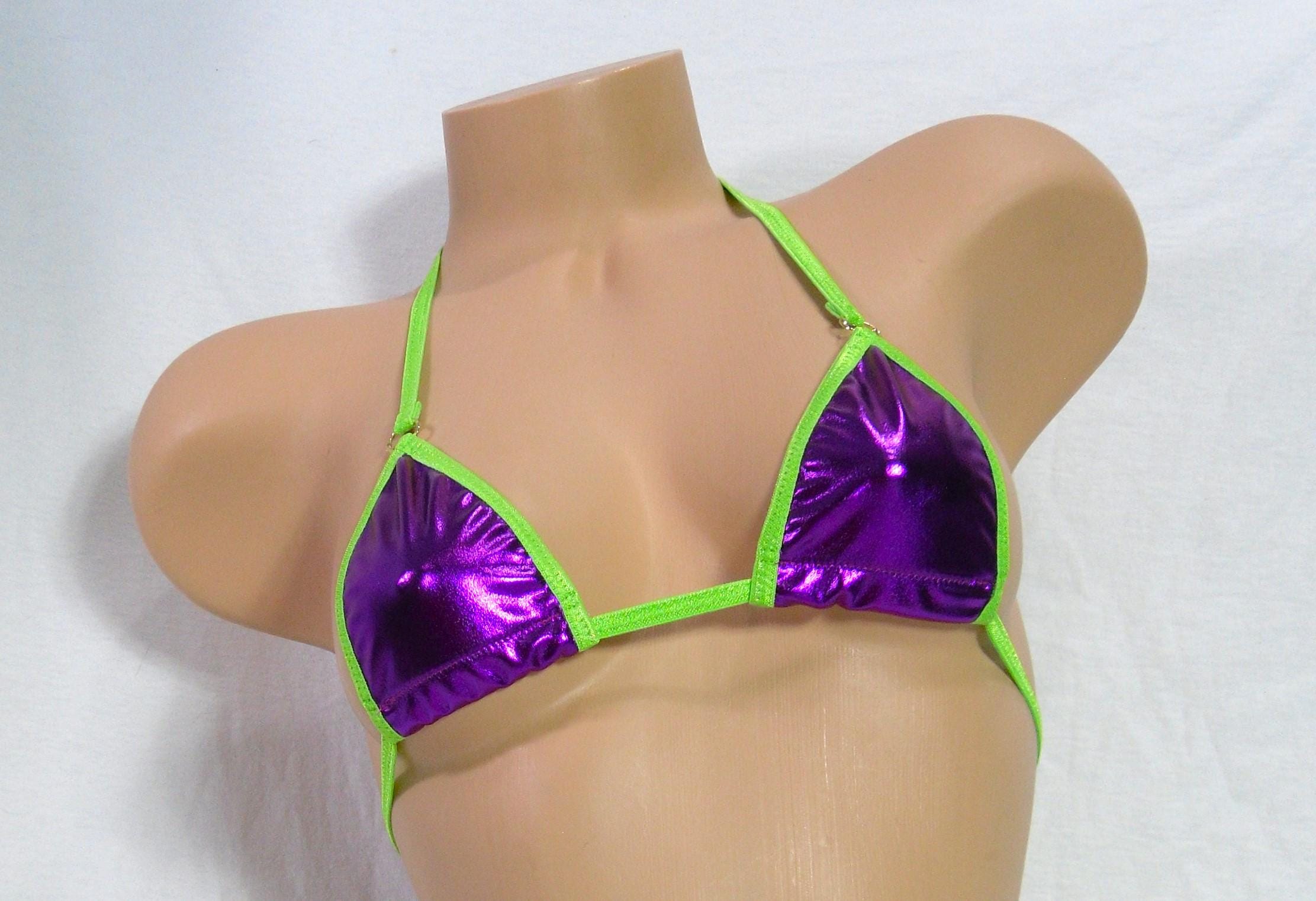 Metallic Purple trimmed in Green- Micro Bikini w/choice of Comfort Fit G-String- S/M - Image 2