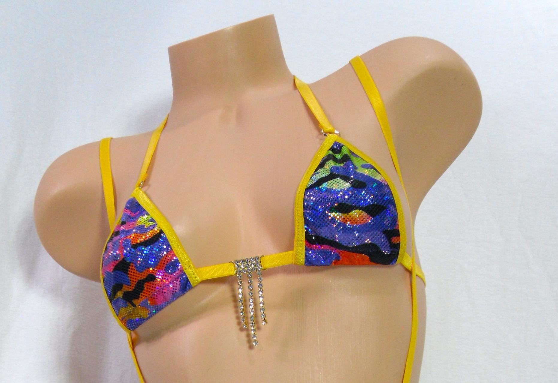 Micro Slingshot/G-String Combo-Purple, Orange and Pink Holographic Camo-Gold Trim-S/M - Image 2