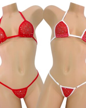 Red Twinkle Mesh-Choice of Trim- Micro G-string Bikini- S/M