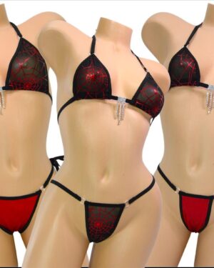 Red Spiderweb on Black Mesh w/Choice of Solid or Mesh Bottoms-S/M