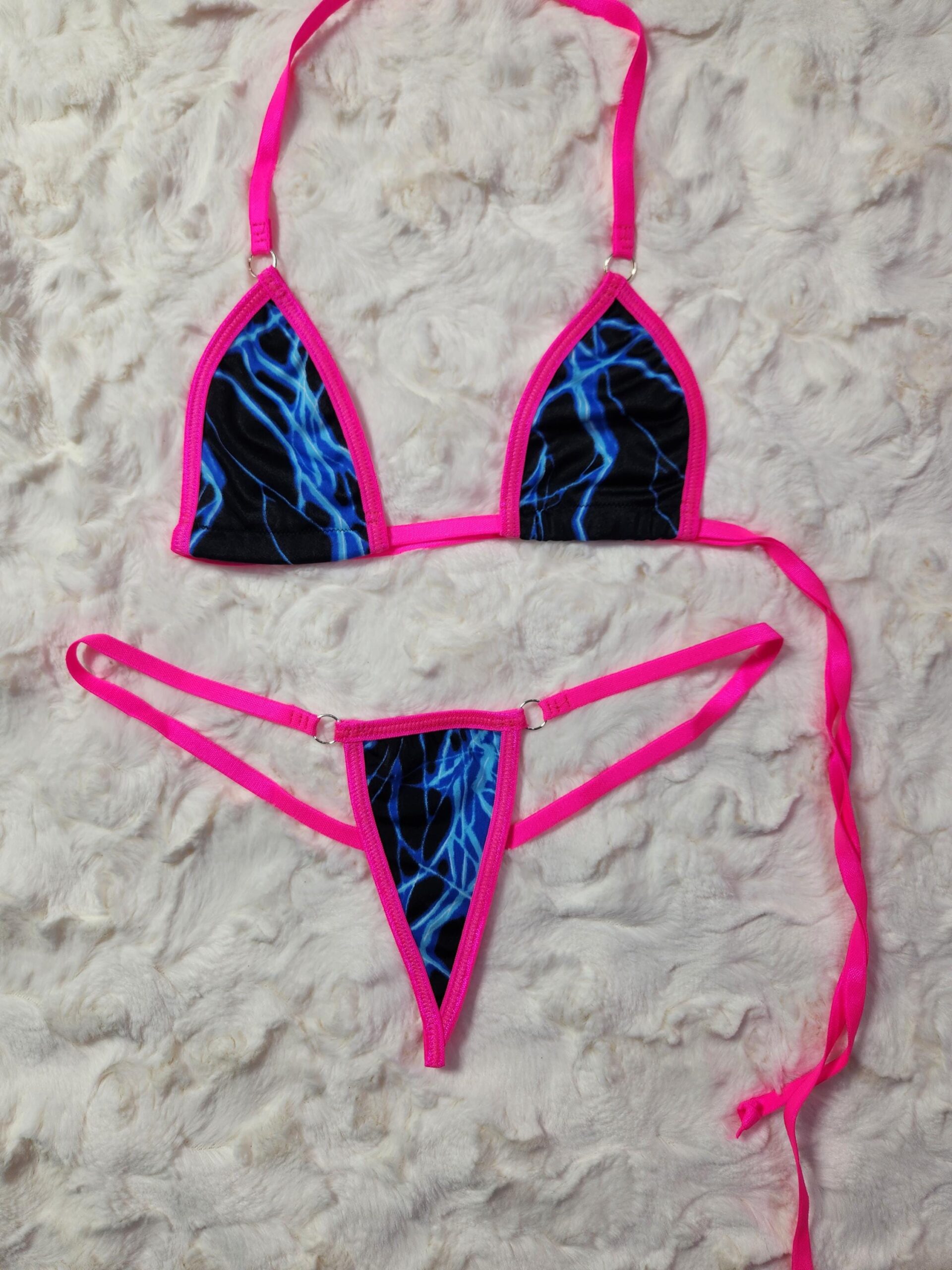 Micro G-String in Blue Lightning trimmed in Hot Pink-S/M - Image 2
