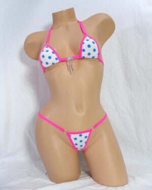 Blue Polka Dot and a Rhinestone-Mini Micro G-String Bikini -S/M
