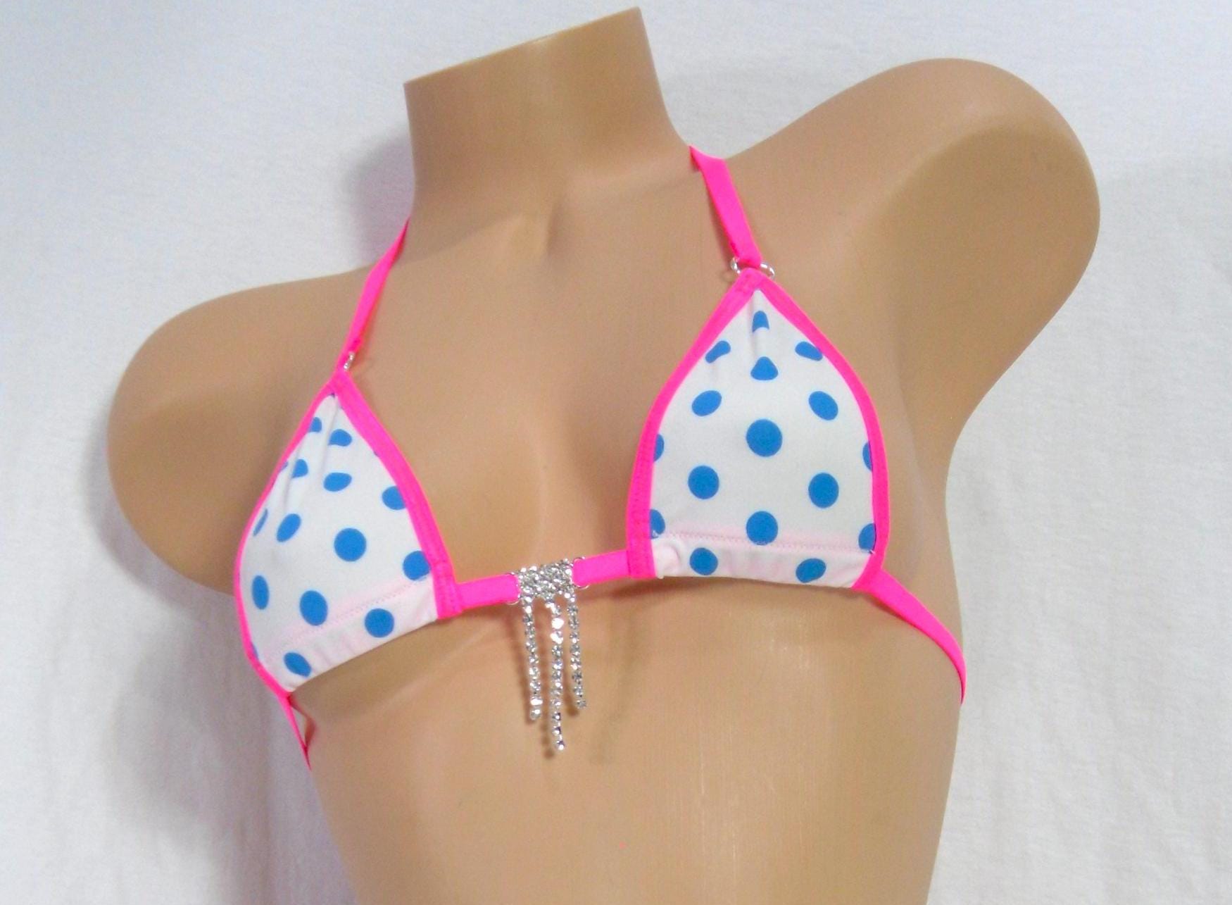 Blue Polka Dot and a Rhinestone-Micro G-String Bikini -S/M - Image 2