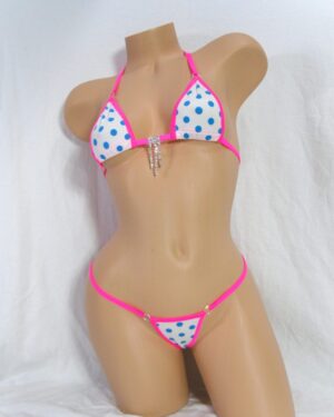 Blue Polka Dot and a Rhinestone-Micro G-String Bikini -S/M