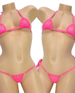 Mini Micro Bikini- Choice of G-String- Pink Athletic Mesh trimmed in Pink  S/M